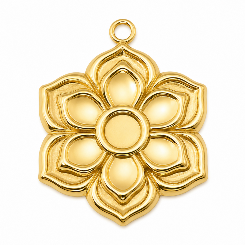 Support Pendentif Fleur en Acier Inoxydable Doré pour Cabochon 4mm