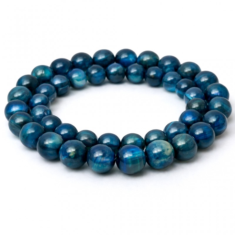 10 Perles Pierre Naturelle Œil de Tigre Bleu 6mm