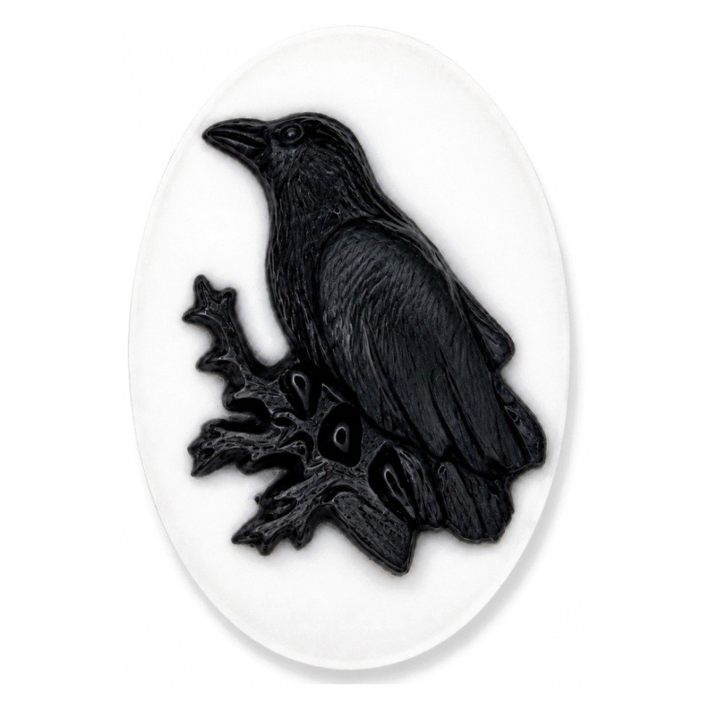 2 CamÃ©es Corbeau Gothique Noir et Blanc 18x25mm