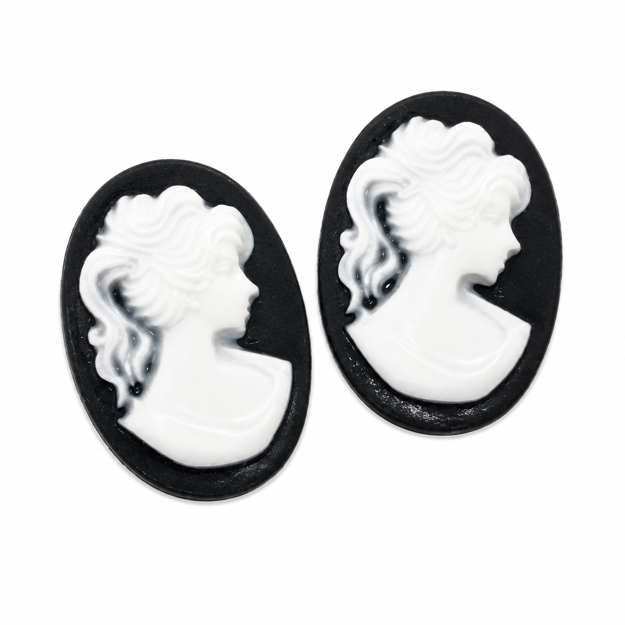 2 Camées Cabochon Lady Vintage 13x18mm