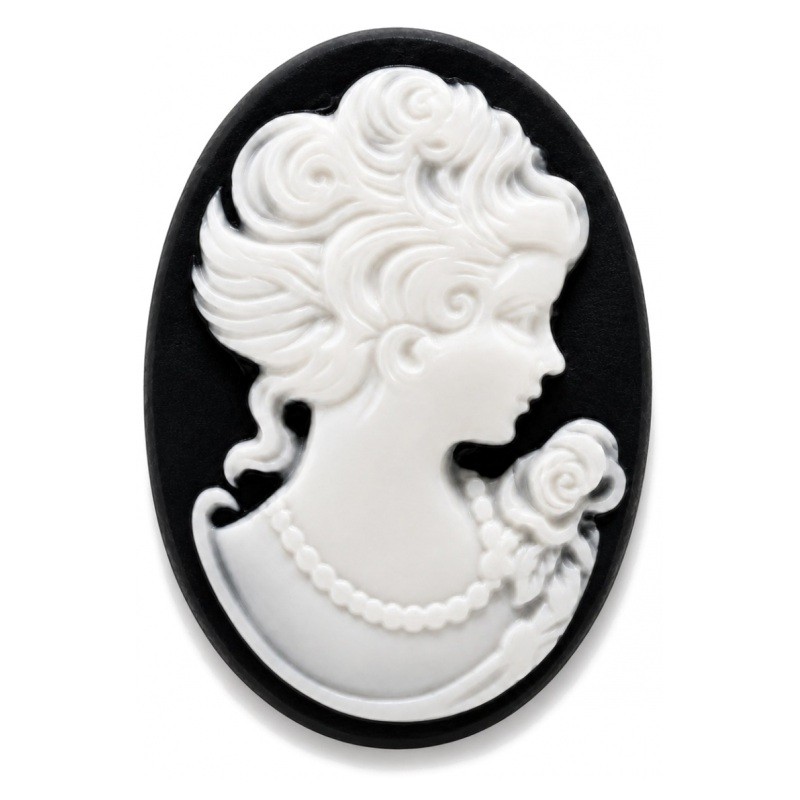 2 Camées Lady Vintage Noir et Blanc 18x25mm