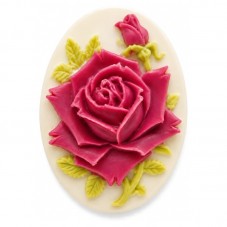 Camée Rose Bleue et Feuillage Vert 30x40mm