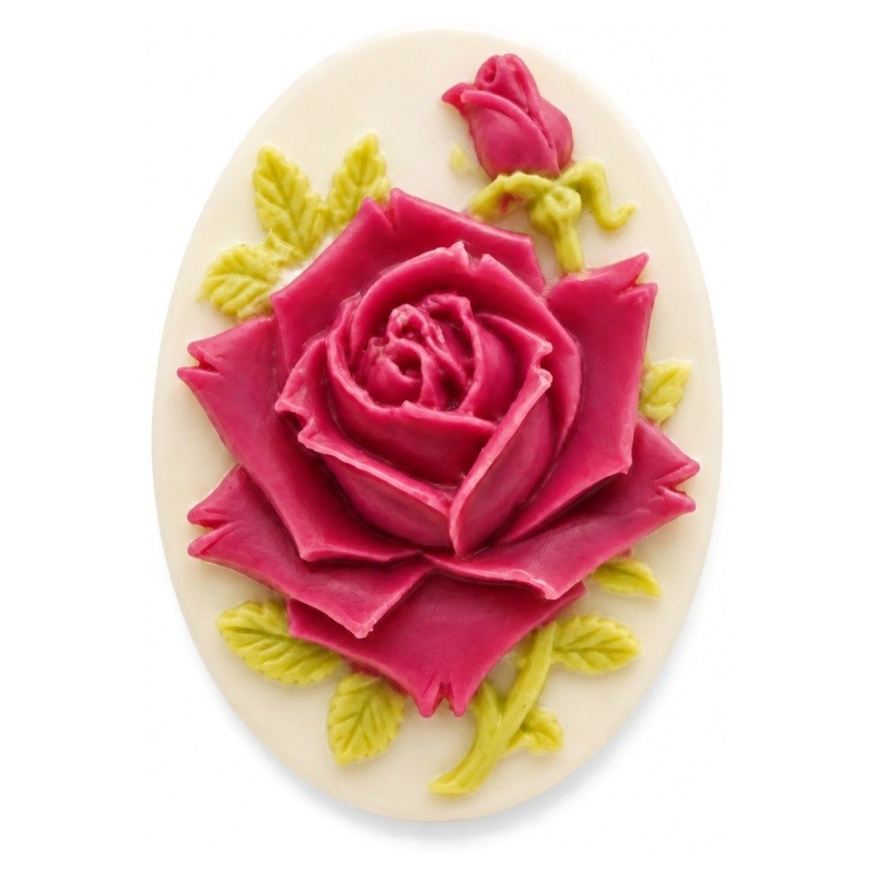 Camée Rose Bleue et Feuillage Vert 30x40mm