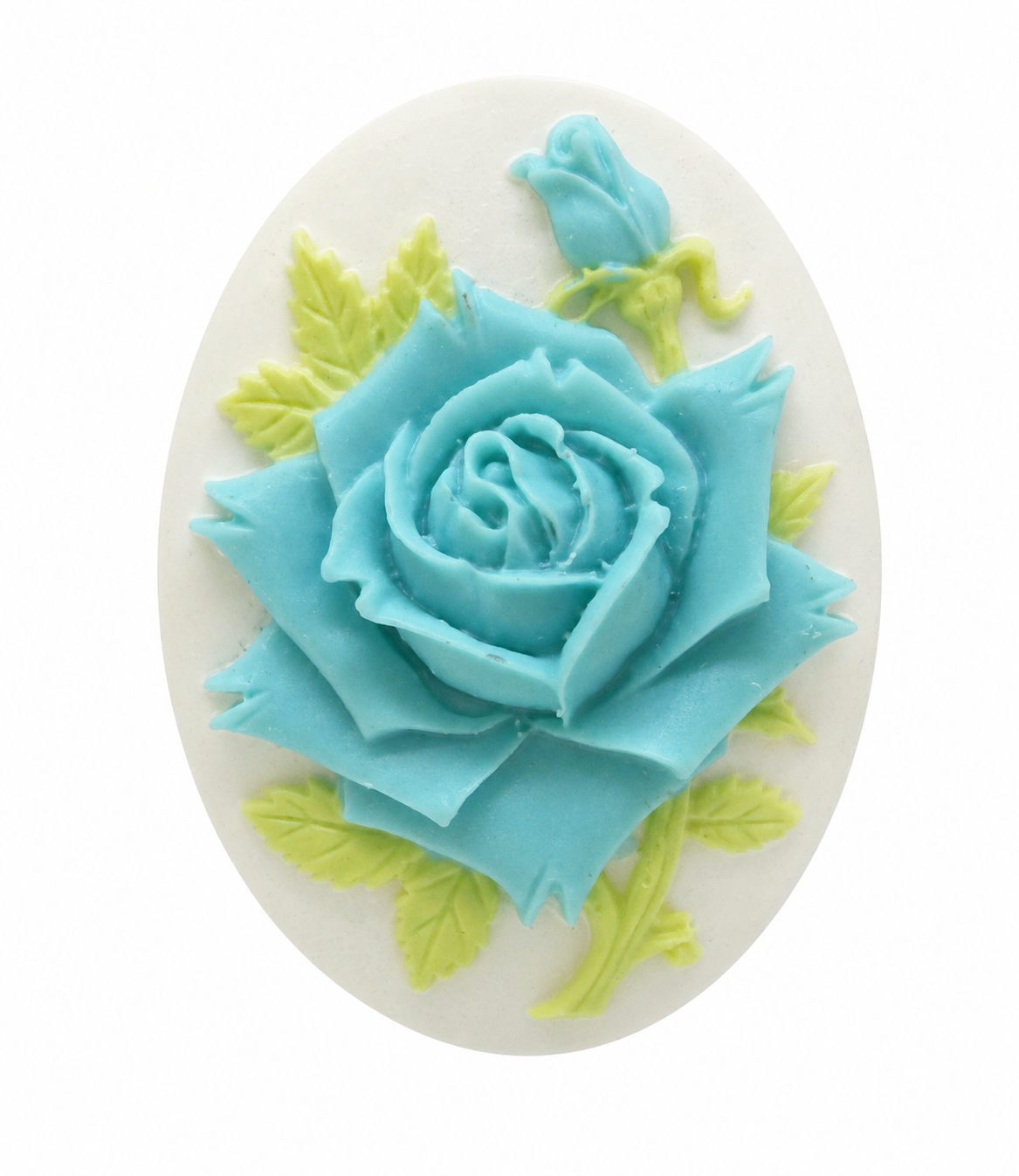 Camée Rose Bleue et Feuillage Vert 30x40mm