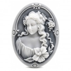 Camée Femme aux Fleurs Gris et Blanc 30x40mm pour la Création de Bijoux Fantaisie - DIY