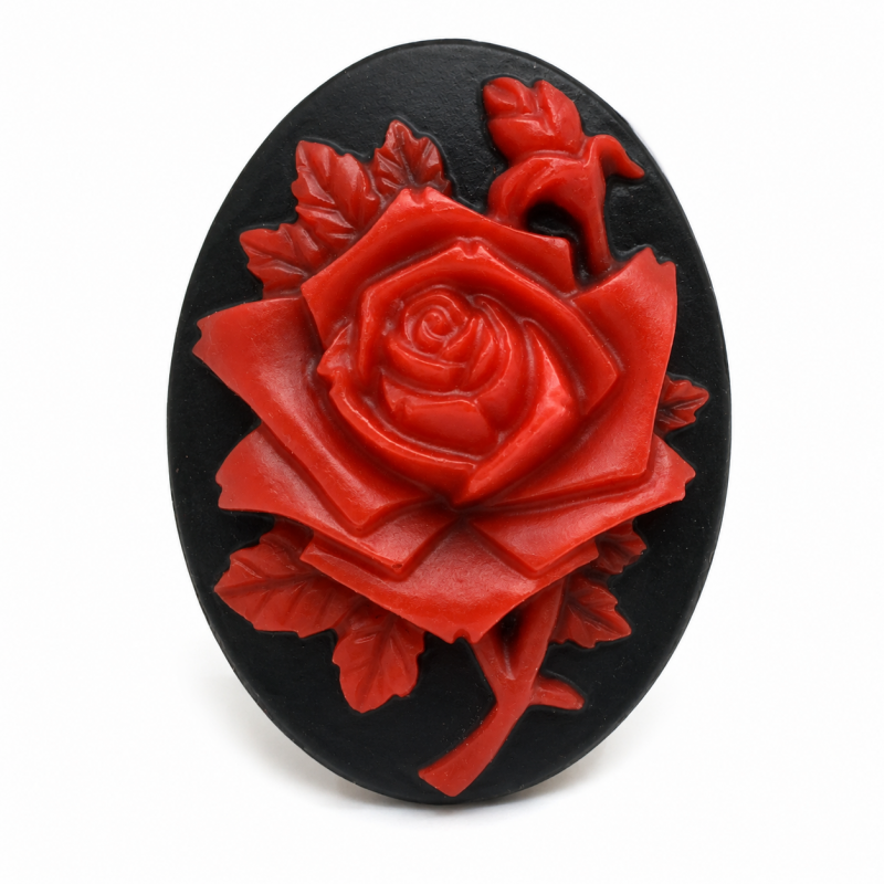 Camée Rose Rouge Gothique Noir 30x40mm