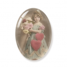 Cabochon en Verre Illustré Petite Fille Coeur Vintage 18x25mm pour la Création de Bijoux Fantaisie - DIY
