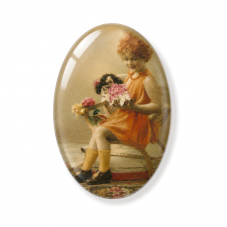 Cabochon en Verre Illustré Vintage Petite Fille Orange Vintage 18x25mm pour la Création de Bijoux Fantaisie - DIY