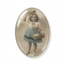 Cabochon en Verre Illustré Petite Fille Vintage 18x25mm pour la Création de Bijoux Fantaisie - DIY