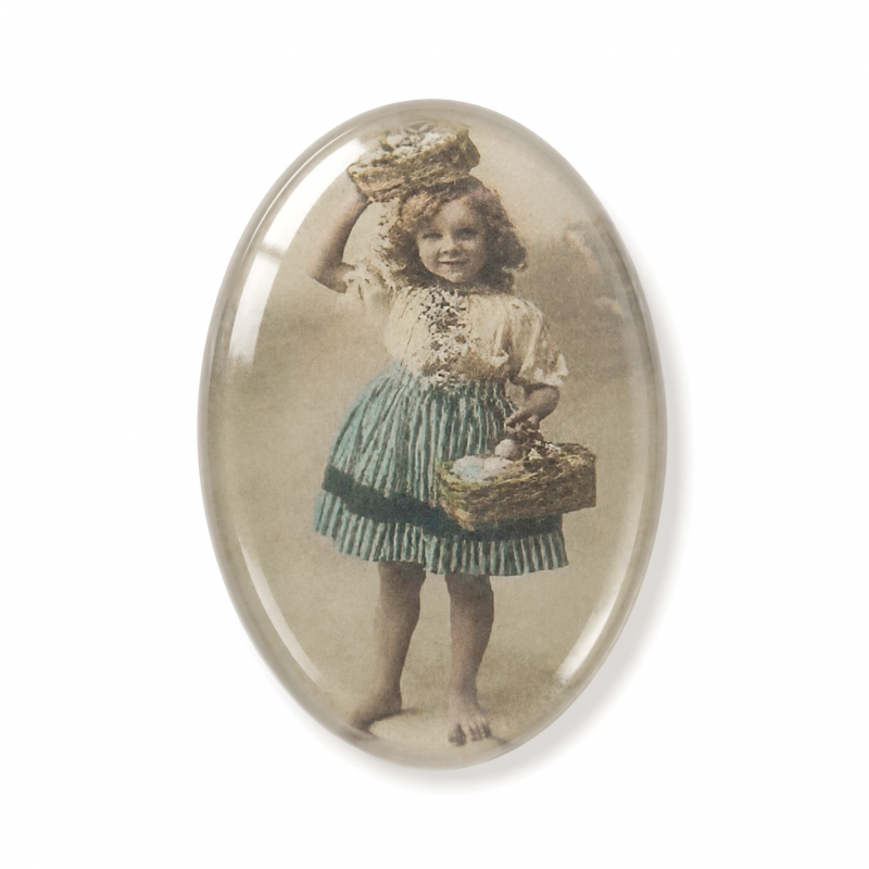 Cabochon en Verre Illustré Petite Fille Vintage 18x25mm