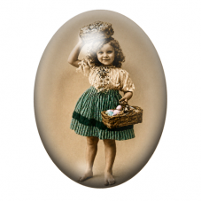 Cabochon en Verre Illustré Petite Fille Vintage à la Robe Verte 13x18, 18x25 ou 30x40mm pour la création de bijoux fantaisie - D