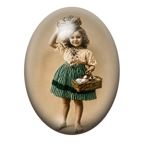 Cabochon en Verre Illustré Petite Fille Vintage 13x18, 18x25 ou 30x40mm