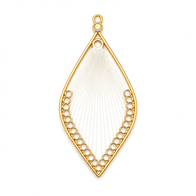 Breloque Pendentif Goutte Fil Blanc Métal Doré 53x26mm