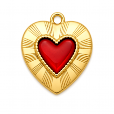 Breloque Coeur en Émail Rouge Acier Inoxydable Doré 17x15mm pour la Création de Bijoux Fantaisie - DIY
