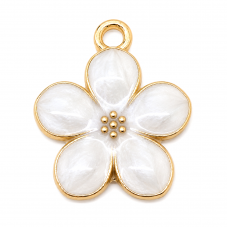 2 Breloques Fleur Émail Blanc Métal Doré 17x15mm pour la Création de Bijoux Fantaisie - DIY