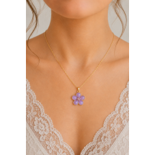 2 Breloques Fleur Émail Mauve  Métal Doré 17x15mm