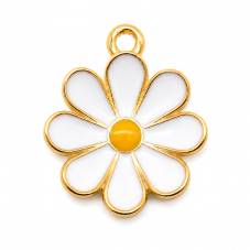 2 Breloques Marguerite Émail Blanc Métal Doré 18x15mm pour la Création de Bijoux Fantaisie - DIY