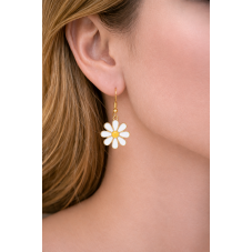 2 Breloques Marguerite Émail Blanc Métal Doré 18x15mm