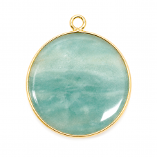 Breloque Ronde en Pierre Naturelle Amazonite Métal Doré 30mm pour la Création de Bijoux Fantaisie - DIY