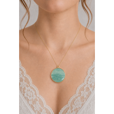 Breloque Ronde en Pierre Naturelle Amazonite Métal Doré 30mm