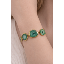 Connecteur Stylisé en Pierre Naturelle Quartz Solaire Teinté Vert Métal Doré 20-31mm