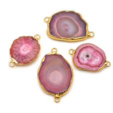 Connecteur Stylisé en Pierre Naturelle Quartz Solaire Teinté Rose Métal Doré 20-31mm pour la Création de Bijoux Fantaisie - DIY