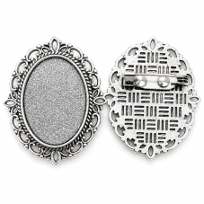 Support Broche Argenté pour Cabochon 18x25mm pour la Création de Bijoux Fantaisie - DIY
