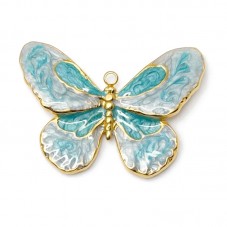 Breloque Papillon en Émail Bleu Acier Inoxydable Doré 29x22mm pour la Création de Bijoux Fantaisie - DIY