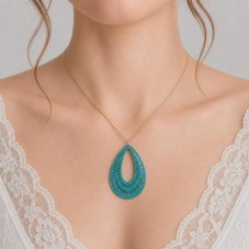 2 Breloques Pendentif Goutte Laqué Turquoise Estampe Filigrane Ajouré 41x27mm
