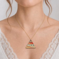 2 Breloques Triangle Motifs Africains en Émail Métal Doré 22x19mm