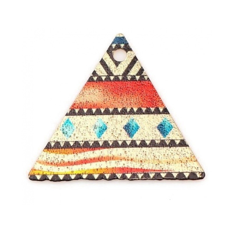 2 Breloques Triangle Motifs Africains en Émail Métal Doré 22x19mm