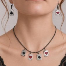 4 Breloques Cartes As de Coeur et de Trèfle en Émail avec Strass 21x19mm