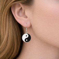 Breloque Yin Yang Argenté en Émail Noir et Blanc Double Face 21x18mm