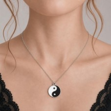 Breloque Yin Yang Argenté en Émail Noir et Blanc Double Face 21x18mm