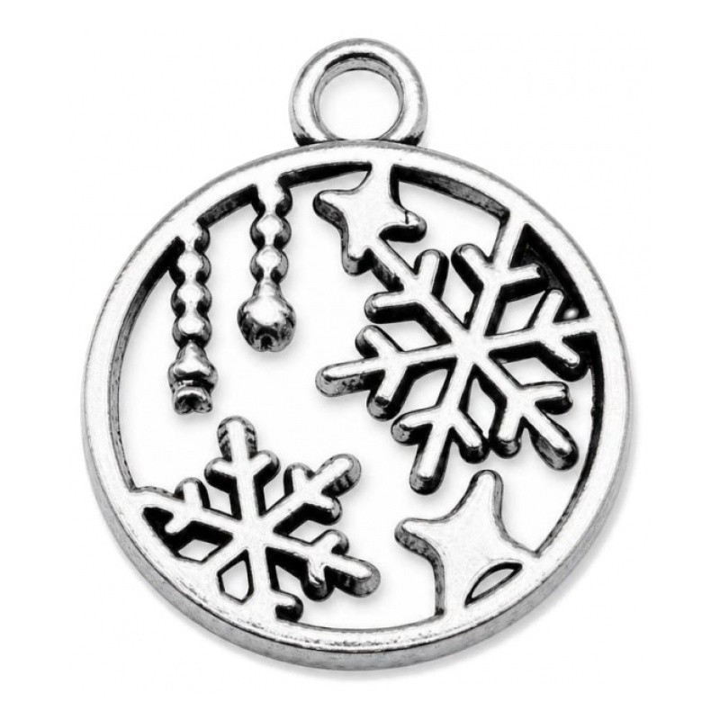 4 Breloques Flocon de Neige Noël Argenté 19x16mm