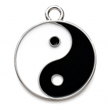 Breloque Yin Yang Argenté en Émail Noir et Blanc Double Face 21x18mm pour la Création de Bijoux Fantaisie - DIY