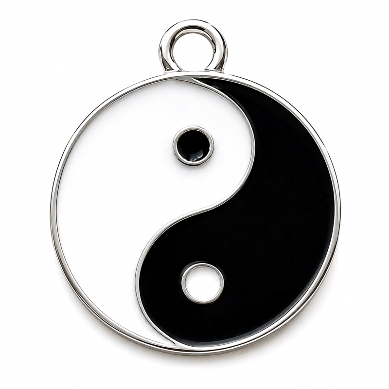 Breloque Yin Yang Argenté en Émail Noir et Blanc Double Face 21x18mm