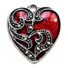 Breloque Pendentif Coeur en Émail Rouge Gothique 23x20mm Saint Valentin pour la Création de Bijoux Fantaisie - DIY