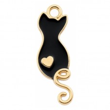 2 Breloques Chat Émail Noir Métal Doré 23x8mm pour la Création de Bijoux Fantaisie - DIY