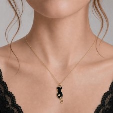 2 Breloques Chat Émail Noir Métal Doré 23x8mm