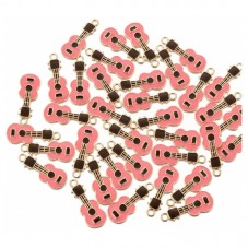 2 Breloques Guitare Émail Rose Métal Doré 23x9mm pour la Création de Bijoux Fantaisie - DIY