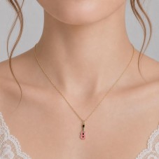 2 Breloques Guitare Émail Rose Métal Doré 23x9mm