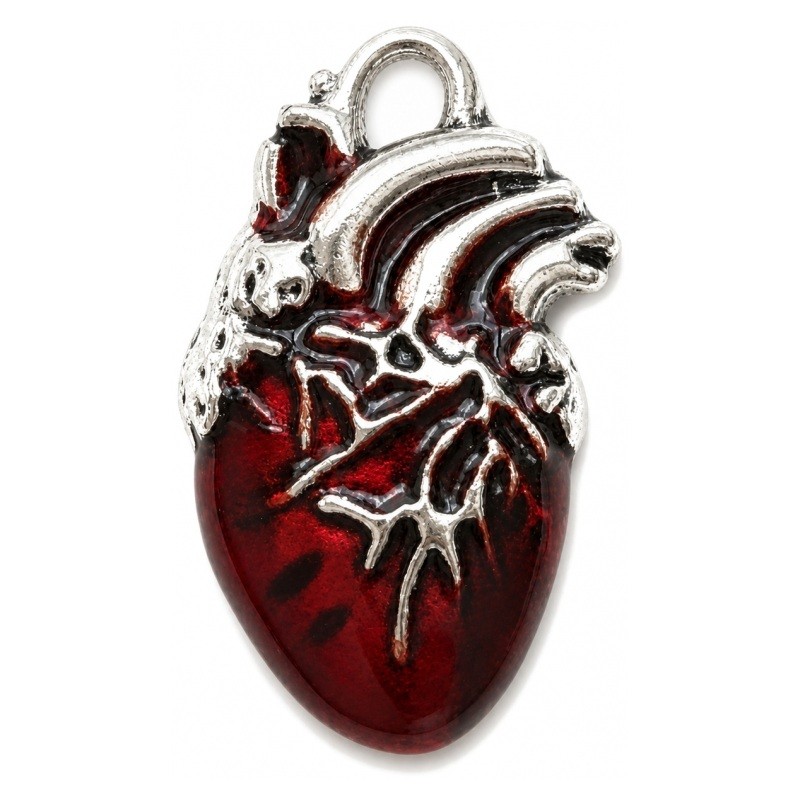 Breloque Pendentif Coeur en Émail Rouge Gothique 25x14mm