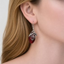 Breloque Pendentif Coeur en Émail Rouge Gothique 25x14mm
