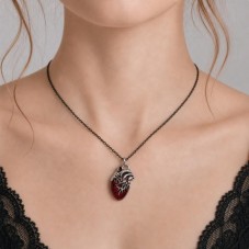 Breloque Pendentif Coeur en Émail Rouge Gothique 25x14mm