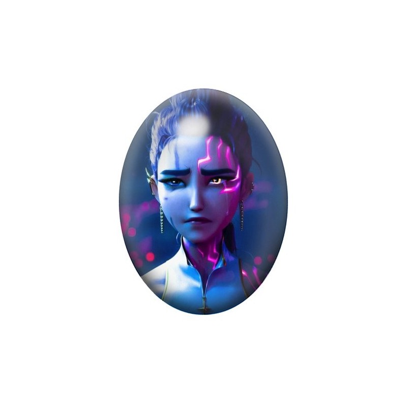 Cabochon en Verre Illustré Femme aux Larmes Néon 13x18, 18x25 ou 30x40mm
