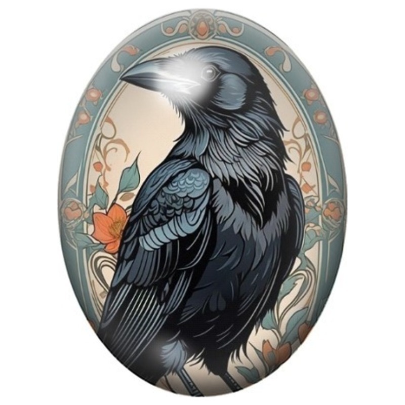 Cabochon en Verre Illustré Femme Corbeau sous la Lune 13x18, 18x25 ou 30x40mm