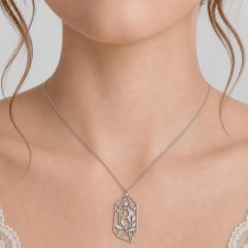 Breloque Lune Cage en Acier Inoxydable Argenté 48x21mm