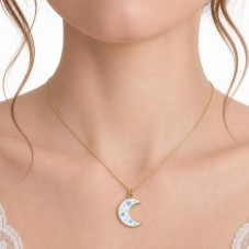 Breloque Lune Étoiles en Émail Acier Inoxydable Doré 20x15mm