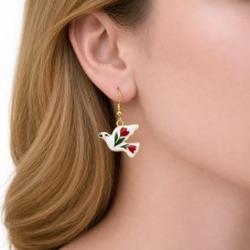Breloque Oiseau Fleurs en Émail Acier Inoxydable Doré 14x13mm